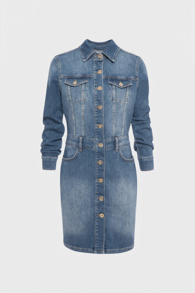 Abito slim modello chemisier in denim con lavaggio medio