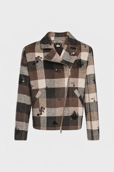 Giacca regular modello biker a quadri