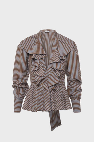 Blusa regular a righe con rouches