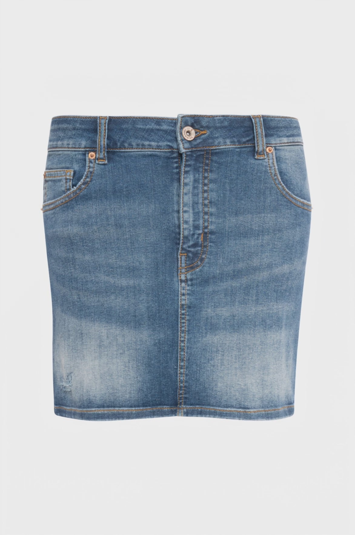 Gonna slim mini in denim con lavaggio medio