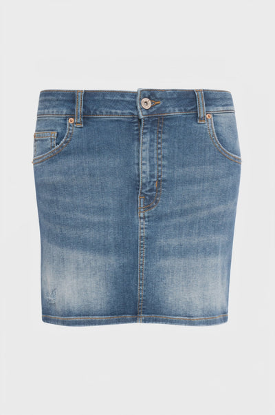 Gonna slim mini in denim con lavaggio medio