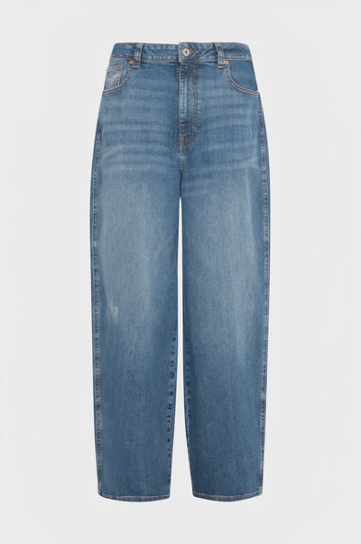 Jeans carrot balloon in denim con lavaggio medio