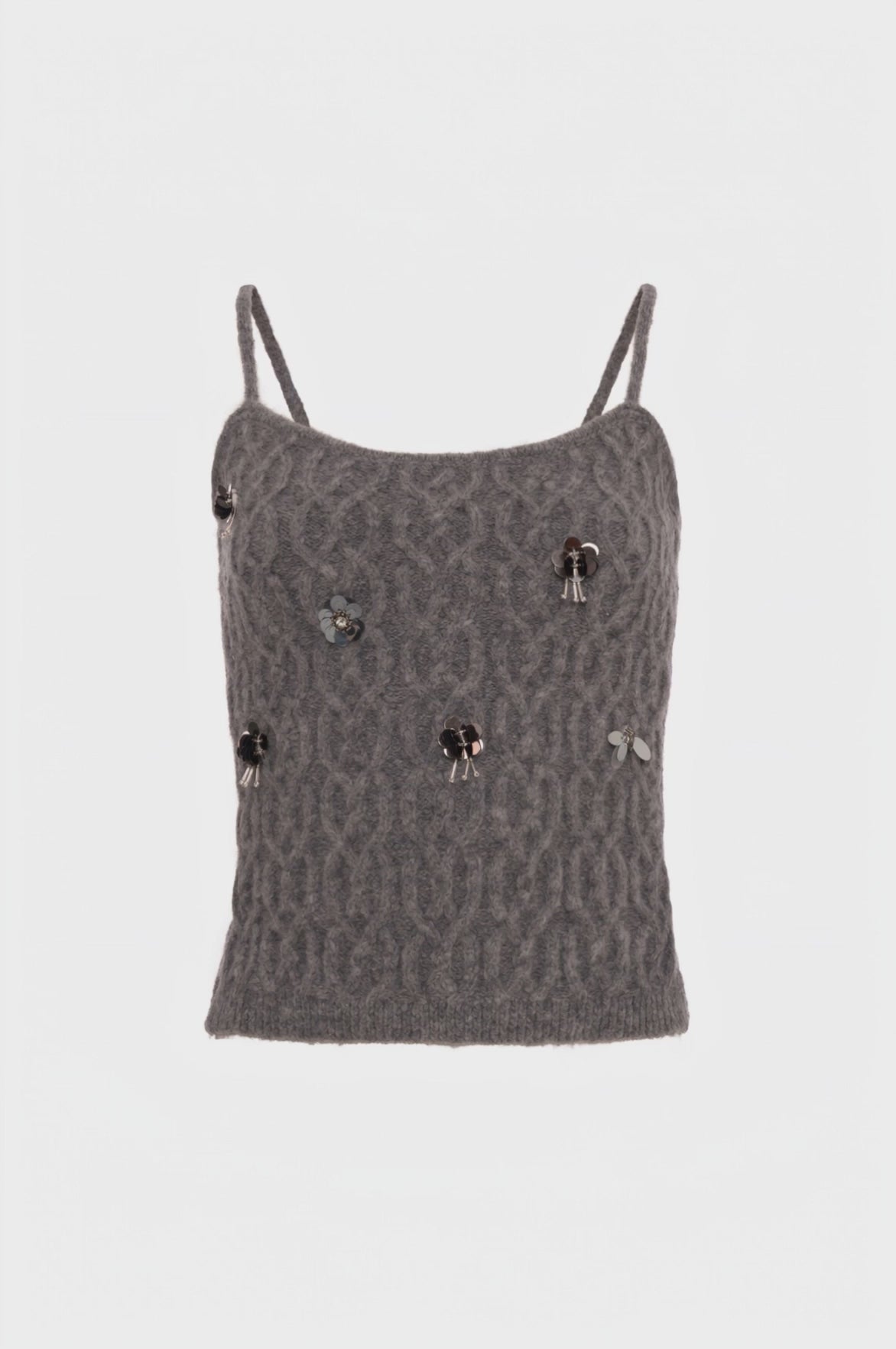Top senza maniche in maglia con punto treccia