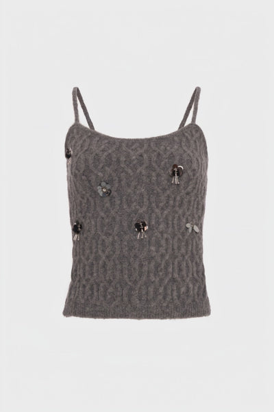 Top senza maniche in maglia con punto treccia