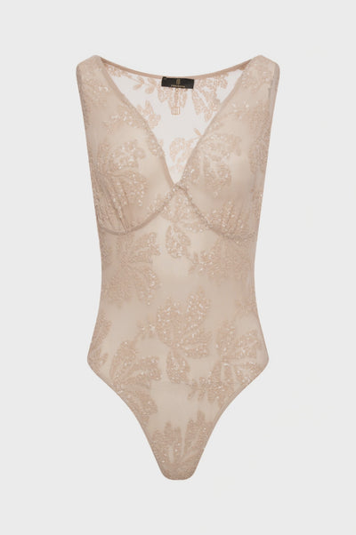 Body senza maniche slim con ricami
