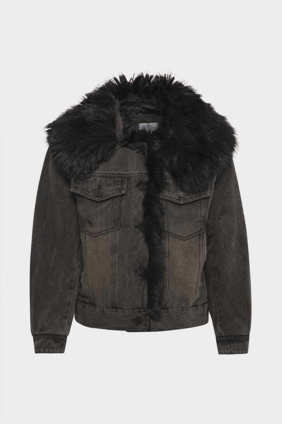 Giacca regular in denim black con lavaggio medio e con finta pelliccia