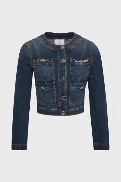 Giacca slim cropped in denim con lavaggio medio