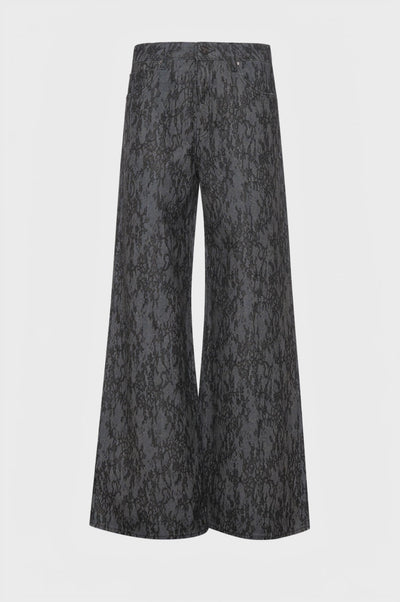 Jeans flare in denim con pizzo