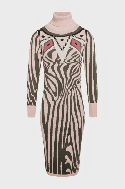 Abito slim midi in jacquard animalier
