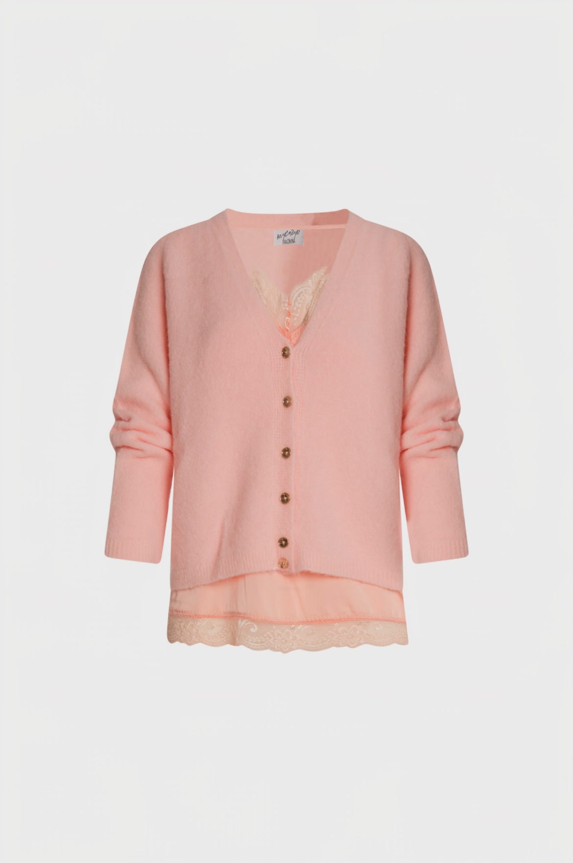 Cardigan regular con top lingerie in raso e pizzo