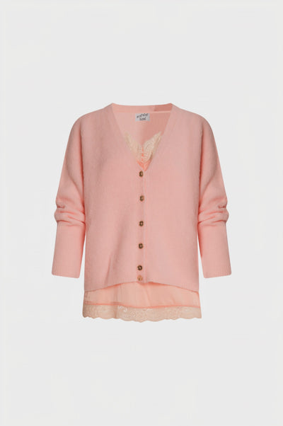 Cardigan regular con top lingerie in raso e pizzo