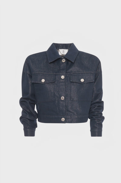 Giacca cropped in denim con lavaggio raw