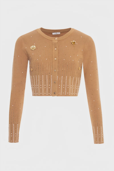 Cardigan cropped slim con applicazioni gioiello