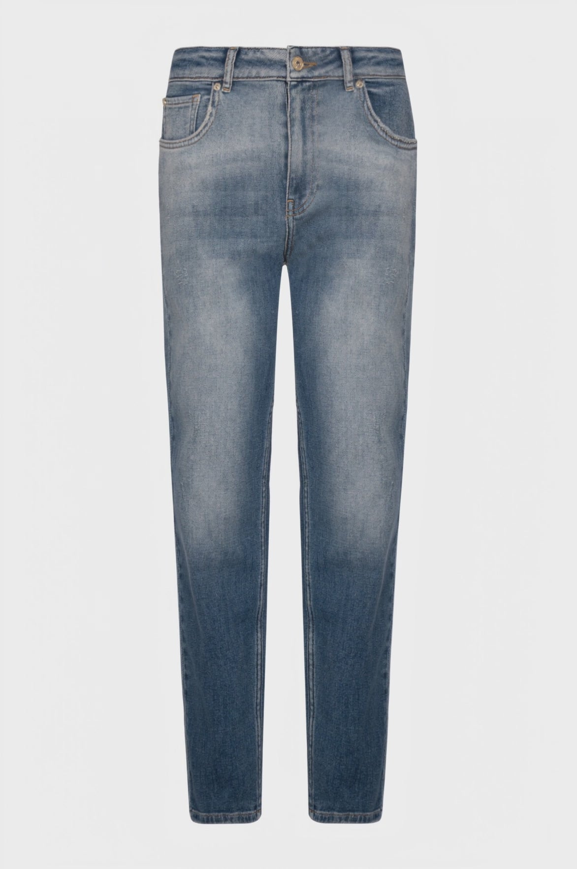 Jeans regular mom fit in denim con lavaggio medio strong