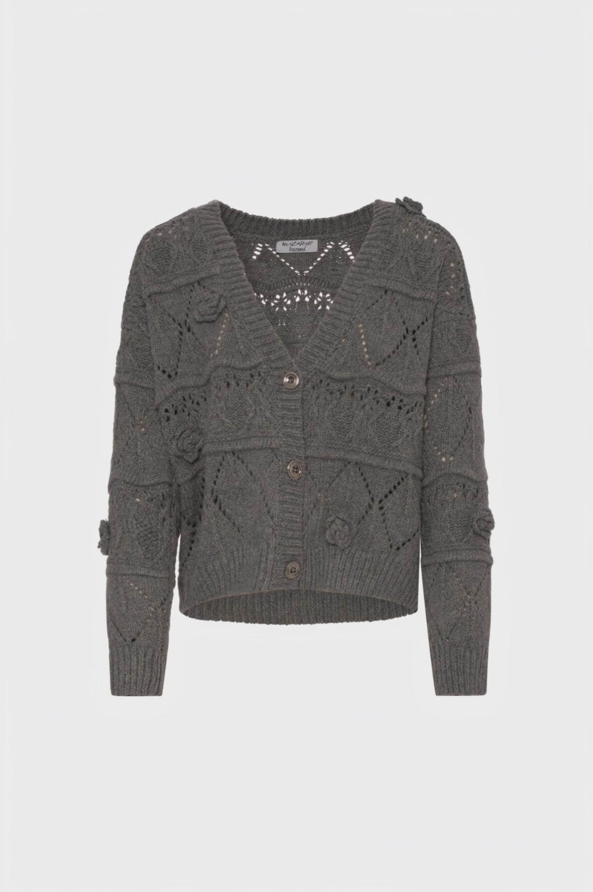 Cardigan regular con punto treccia e trafori