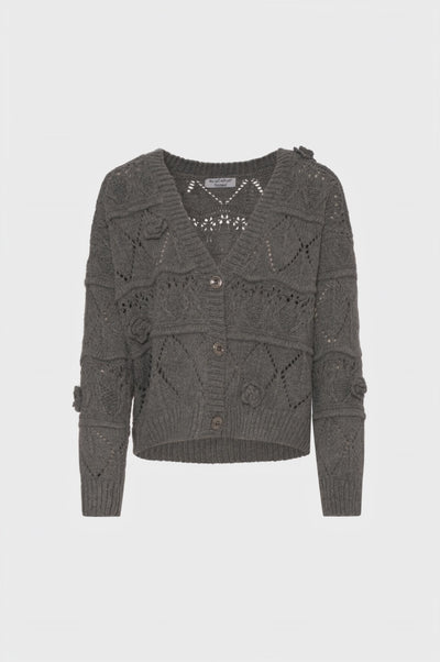 Cardigan regular con punto treccia e trafori