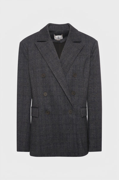 Blazer regular doppiopetto in tessuto Principe di Galles