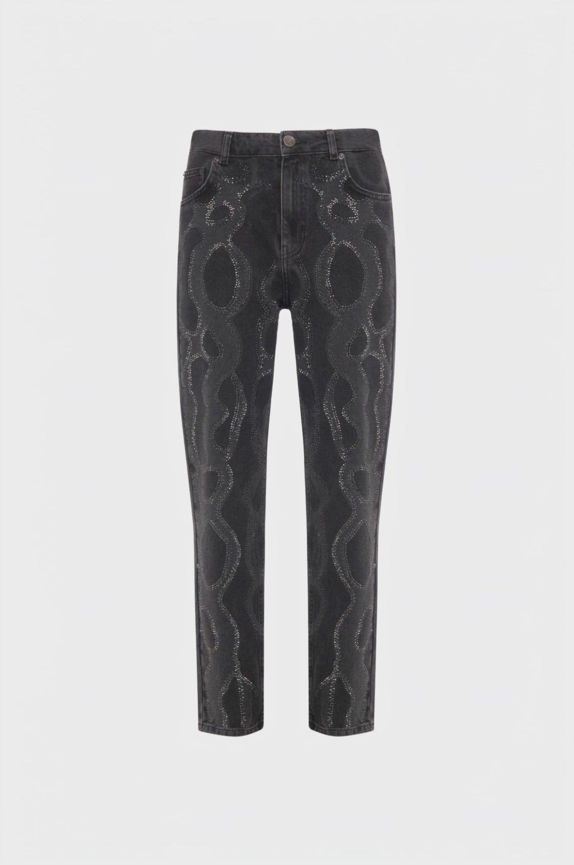Jeans carrot mom fit in denim nero con lavaggio strong