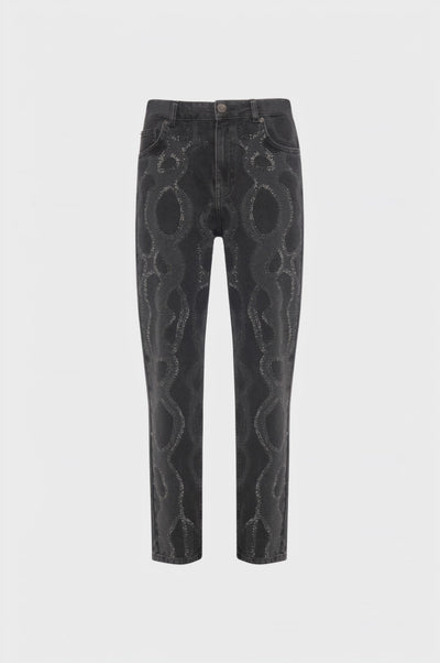 Jeans carrot mom fit in denim nero con lavaggio strong
