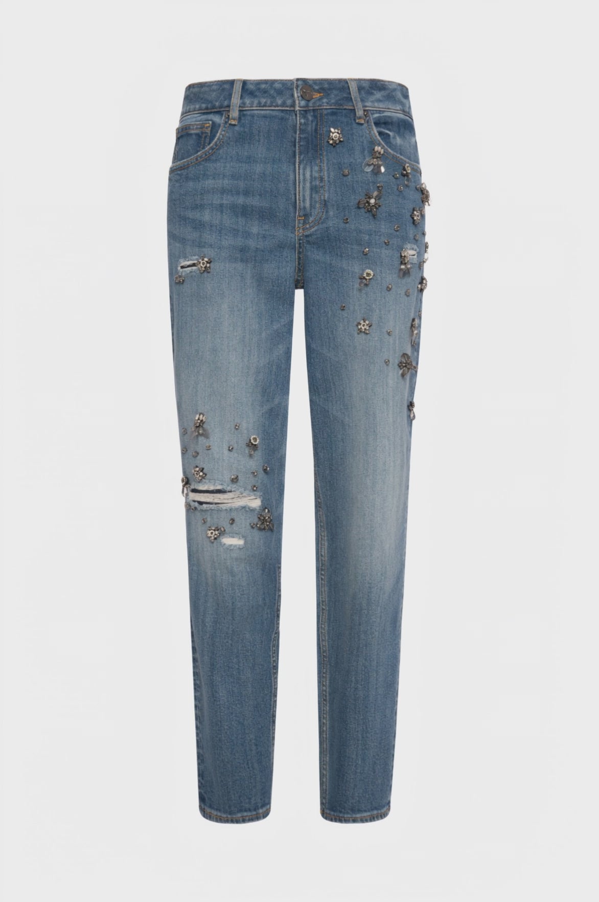Jeans carrot mom fit in denim con lavaggio medio