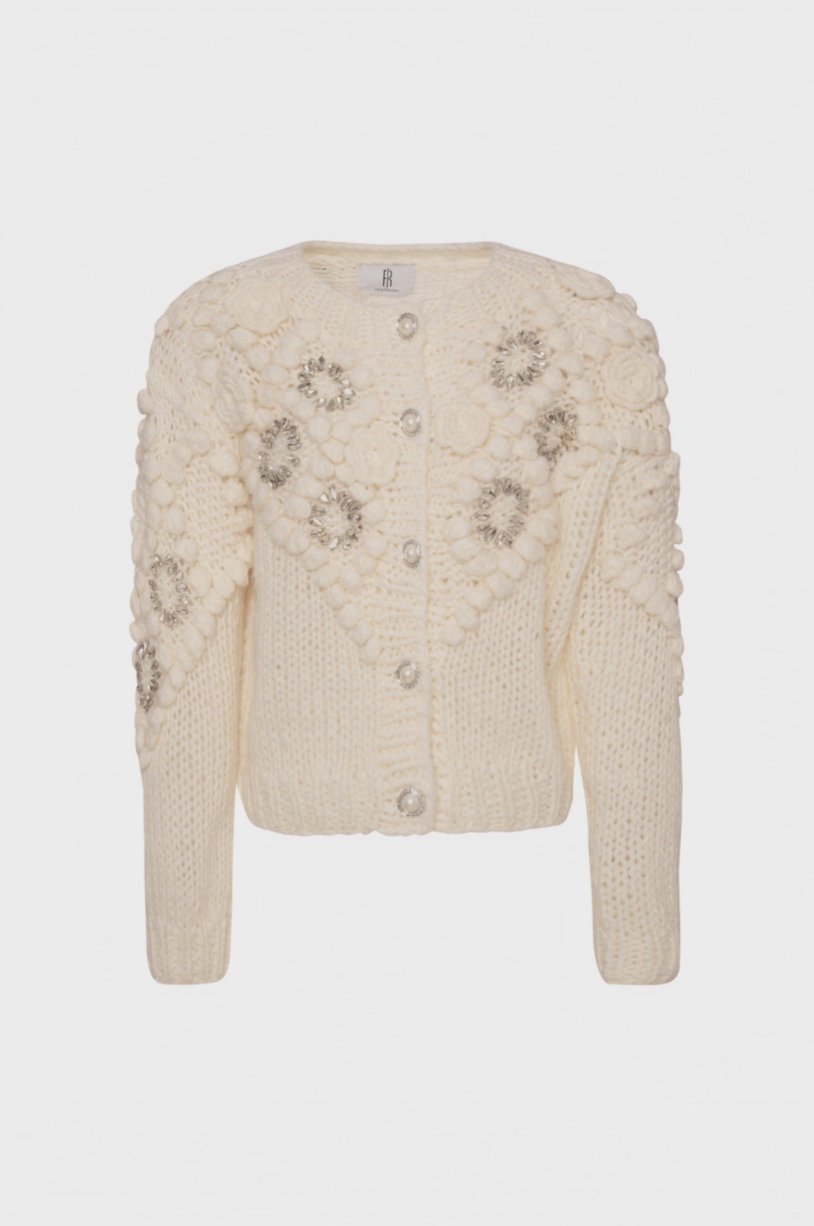 Cardigan regular con punto 3D e applicazioni gioiello