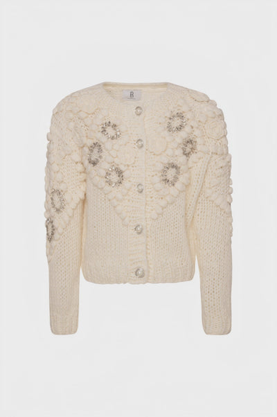 Cardigan regular con punto 3D e applicazioni gioiello