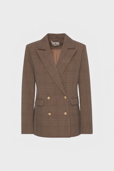 Blazer regular doppiopetto in tessuto Principe di Galles