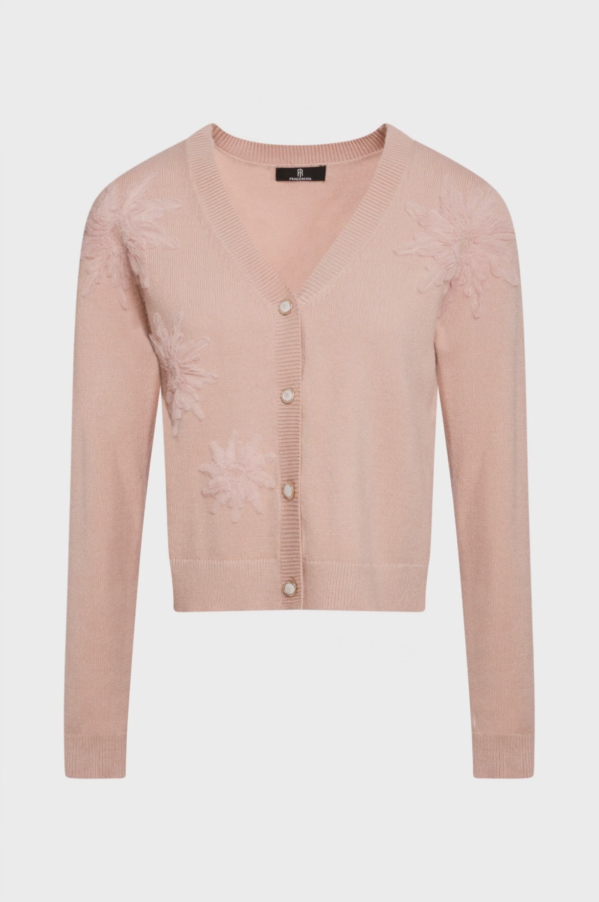 Cardigan cropped con applicazioni fiori
