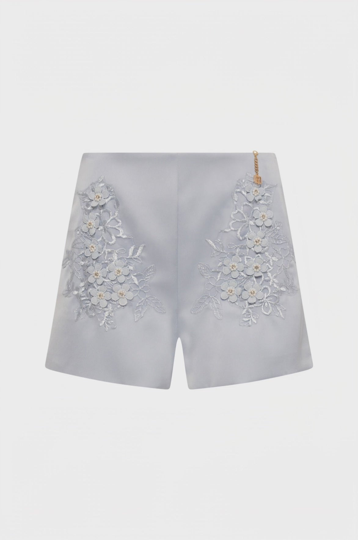 Pantaloncino regular in raso con fiori applicati