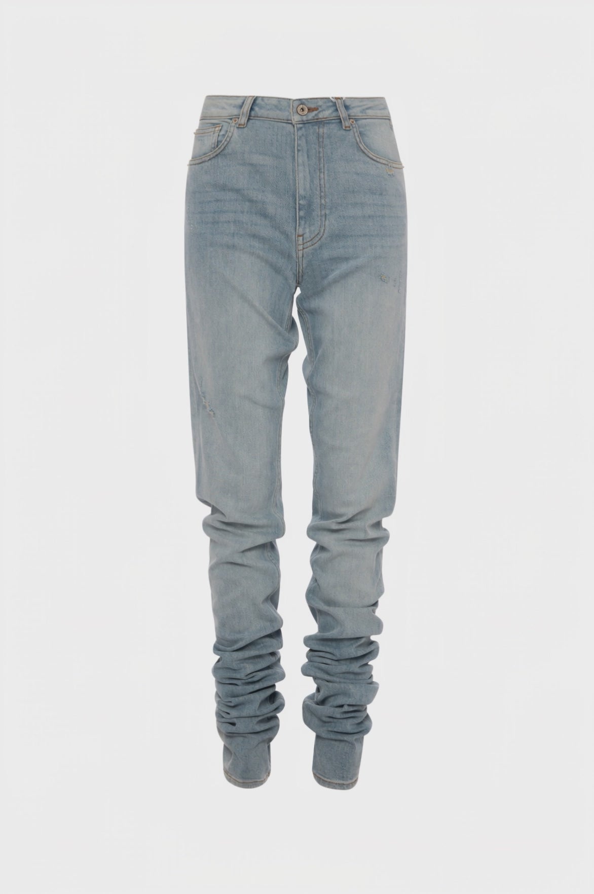 Jeans regular lunghi in denim con lavaggio chiaro vintage