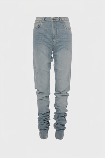 Jeans regular lunghi in denim con lavaggio chiaro vintage