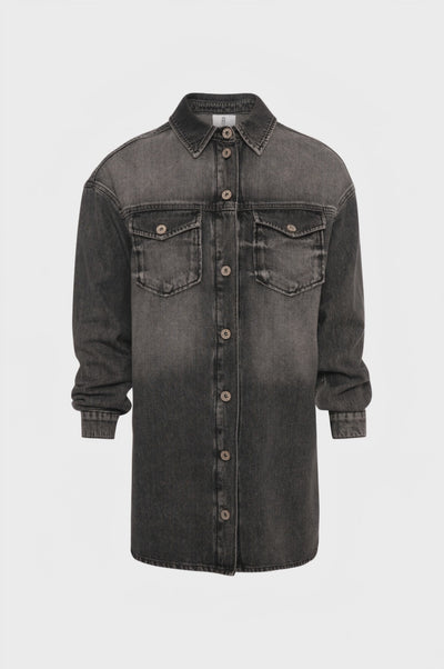 Camicia over lunga in denim black con lavaggio medio