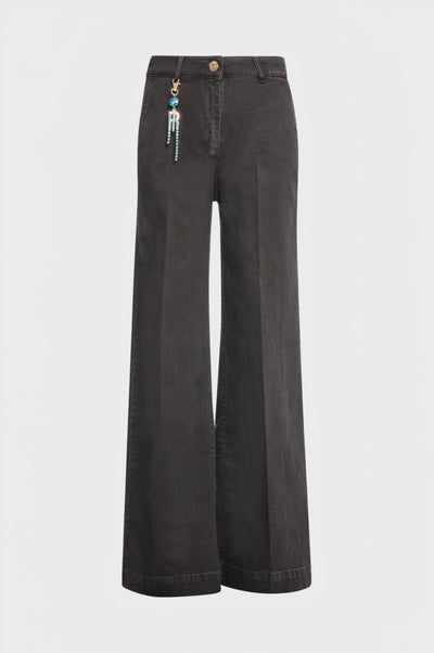 Jeans wide a palazzo in denim black con lavaggio scuro