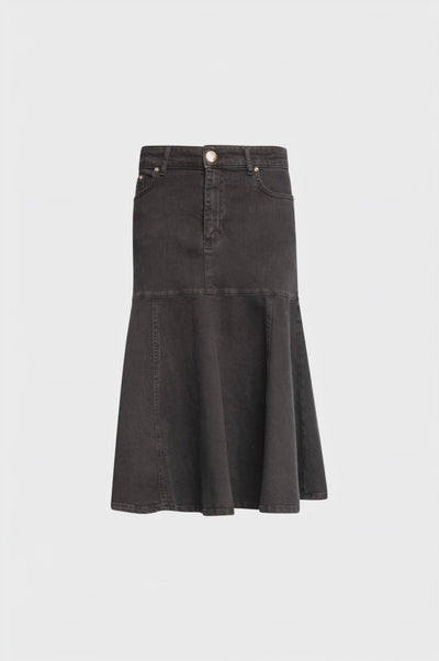 Gonna regular midi in denim black con lavaggio scuro