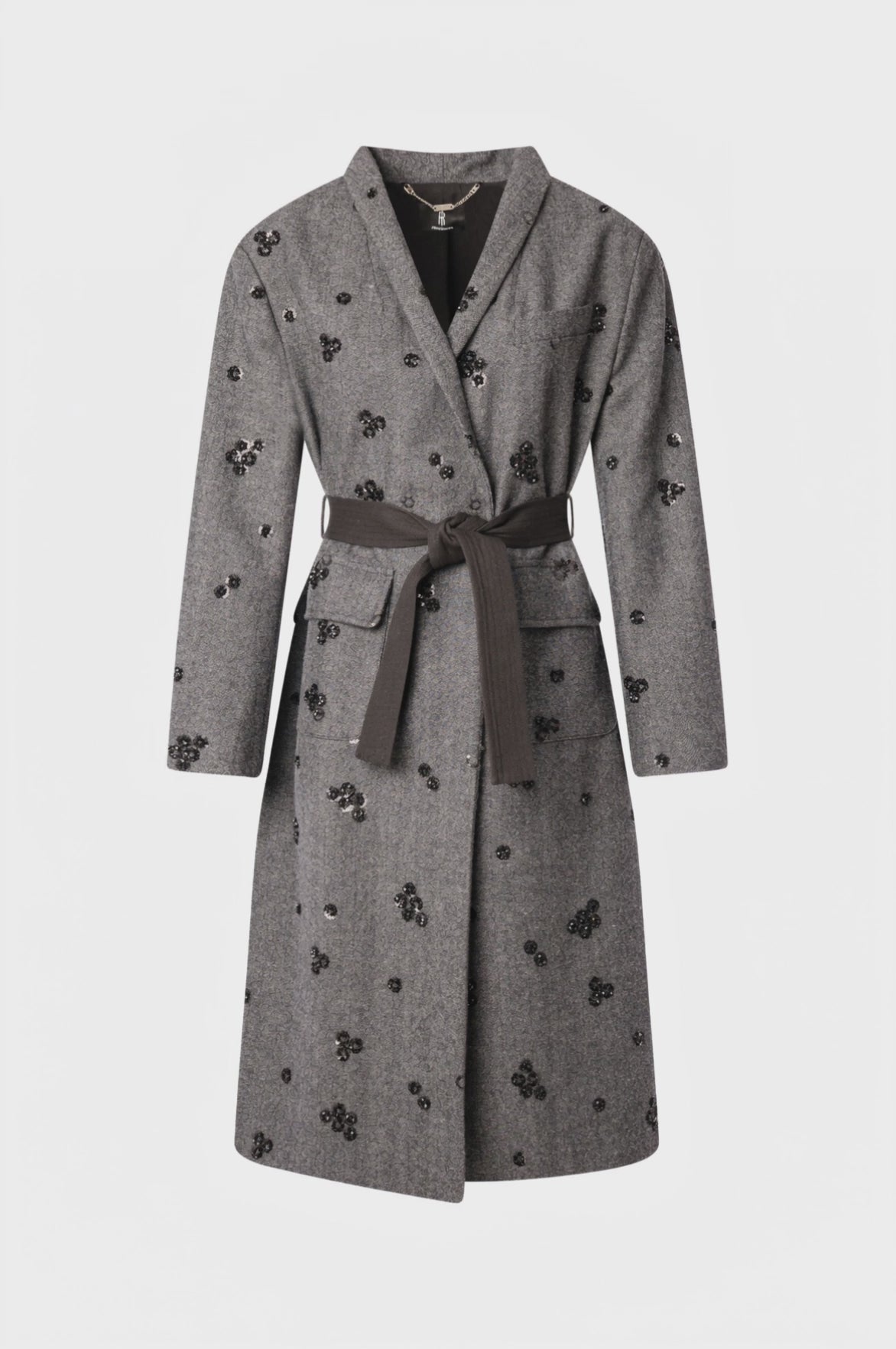 Cappotto regular lungo doppiopetto con applicazioni con paillettes