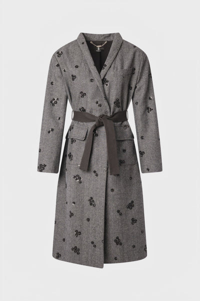 Cappotto regular lungo doppiopetto con applicazioni con paillettes