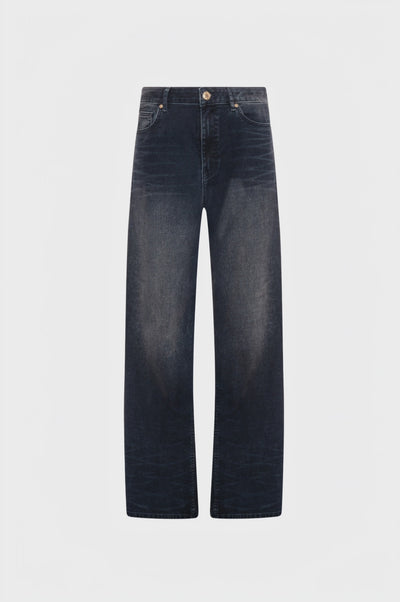 Jeans linea dritta in denim con lavaggio scuro