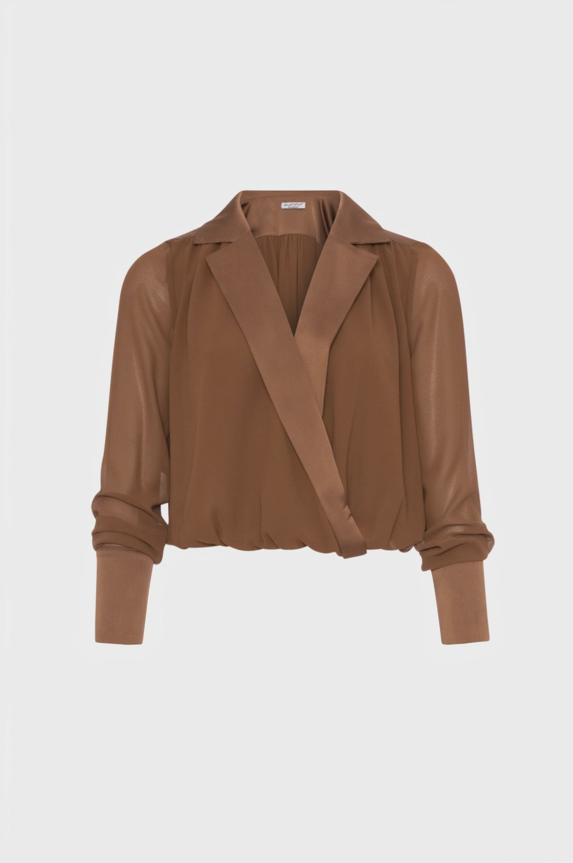 Blusa cropped con colletto in raso