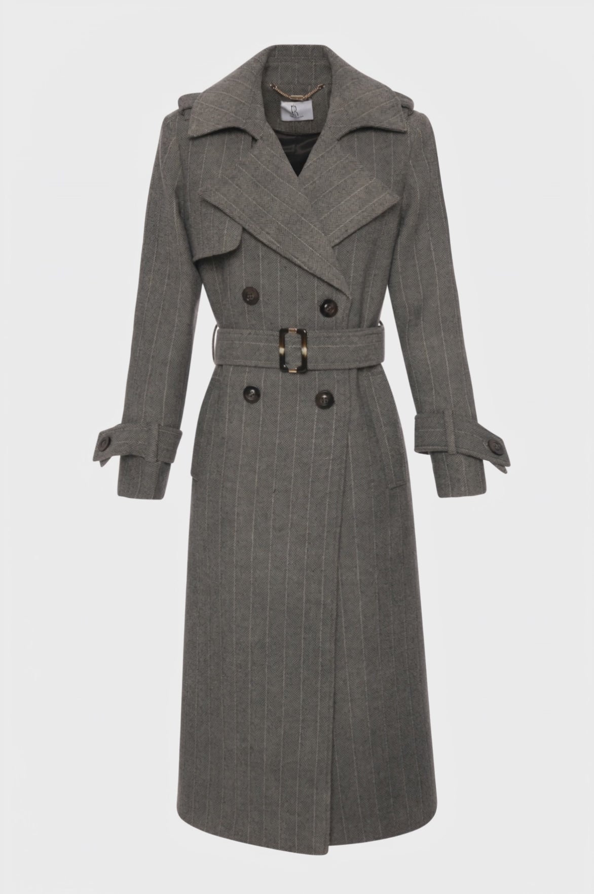 Cappotto regular modello trench in tessuto gessato con lana