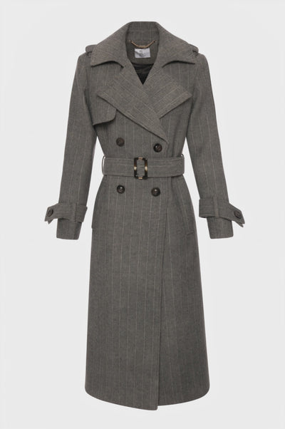 Cappotto regular modello trench in tessuto gessato con lana