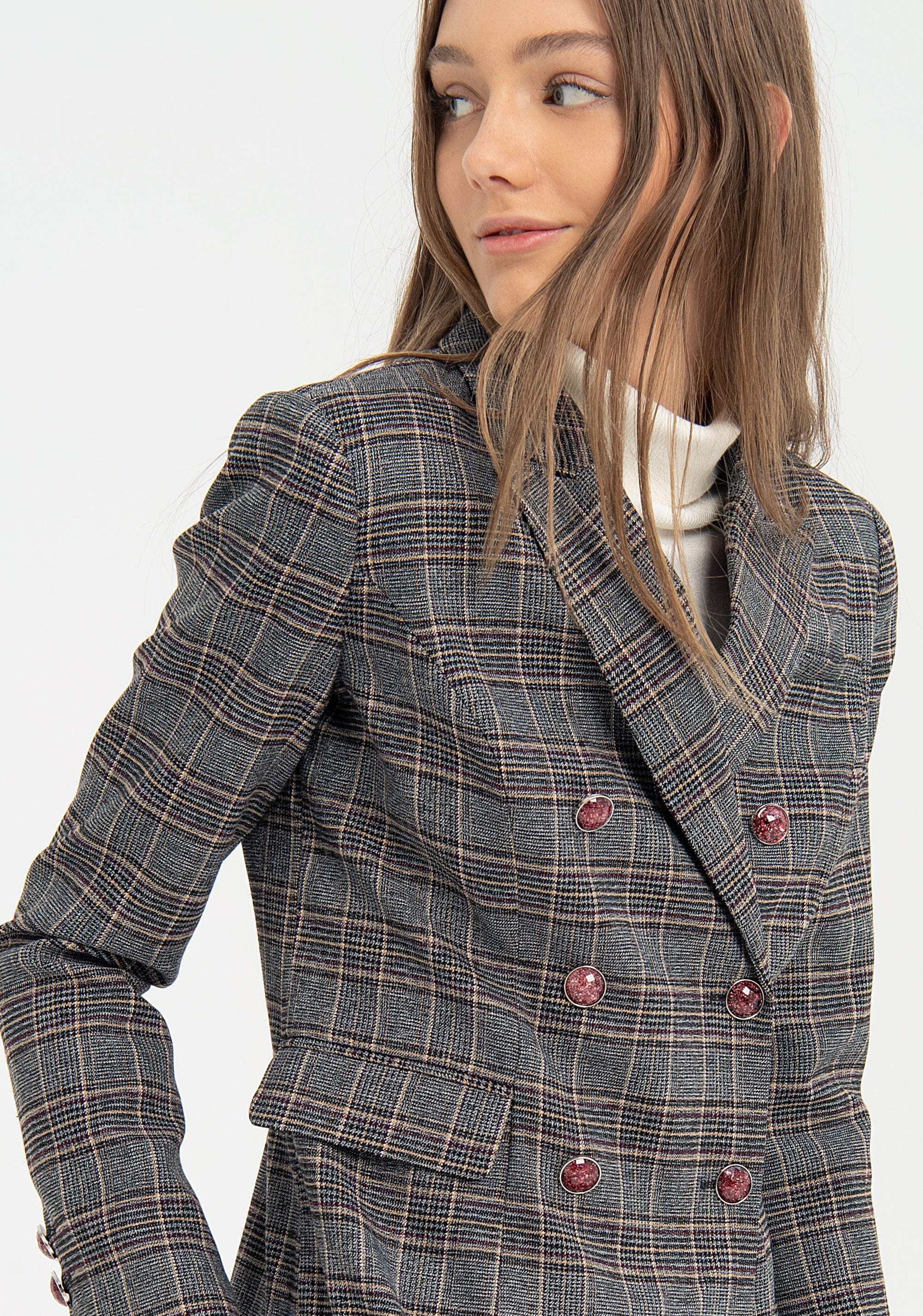 Blazer regular doppio petto in tessuto principe di Galles