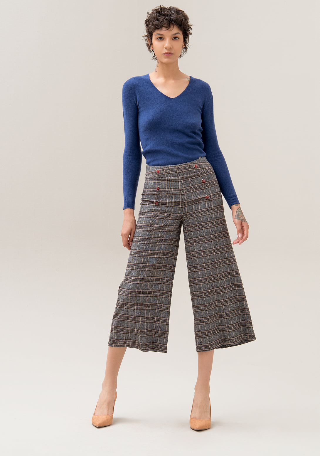 Pantaloni culotte regular in tessuto principe di Galles-FRACOMINA-F120W10025W01301