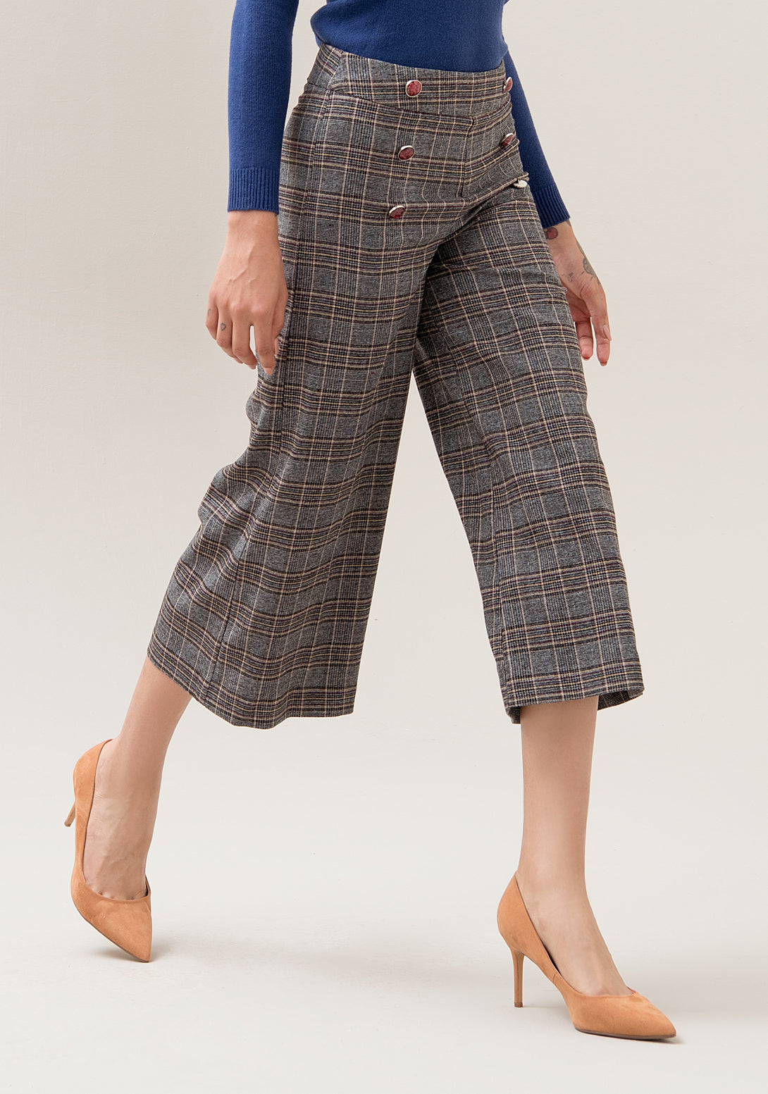 Pantaloni culotte regular in tessuto principe di Galles-FRACOMINA-F120W10025W01301