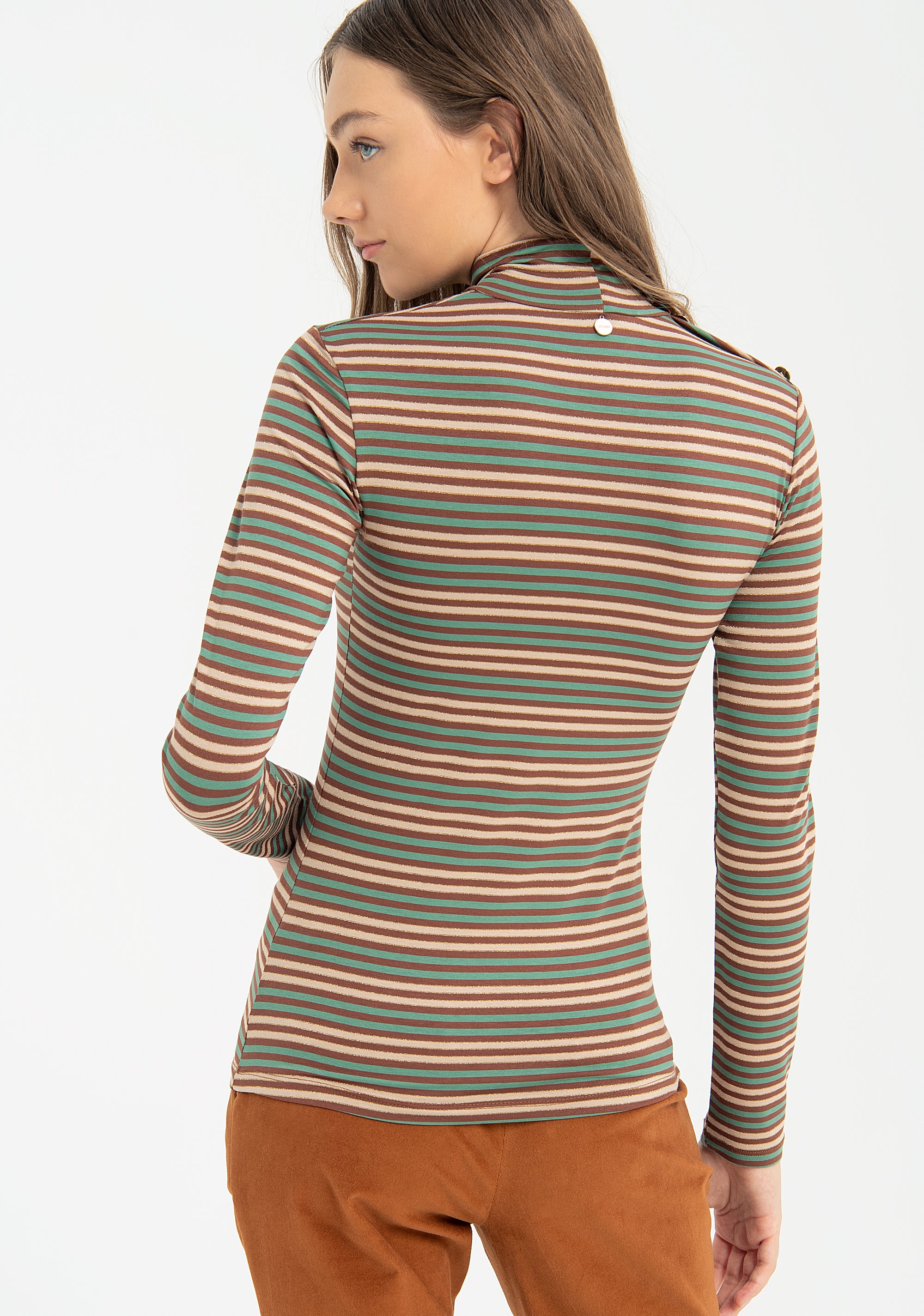 Top regular con collo alto a righe multicolor