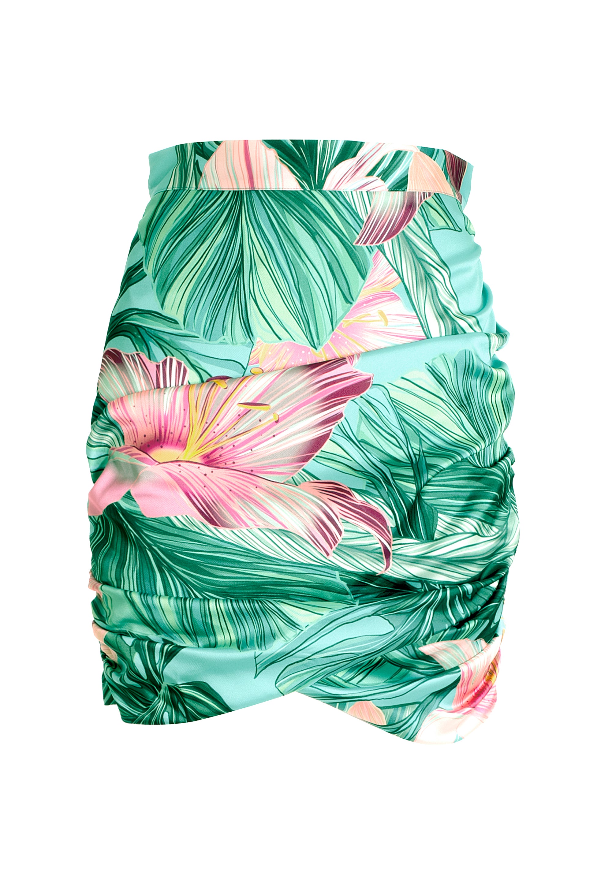 Gonna slim mini in fantasia tropicale