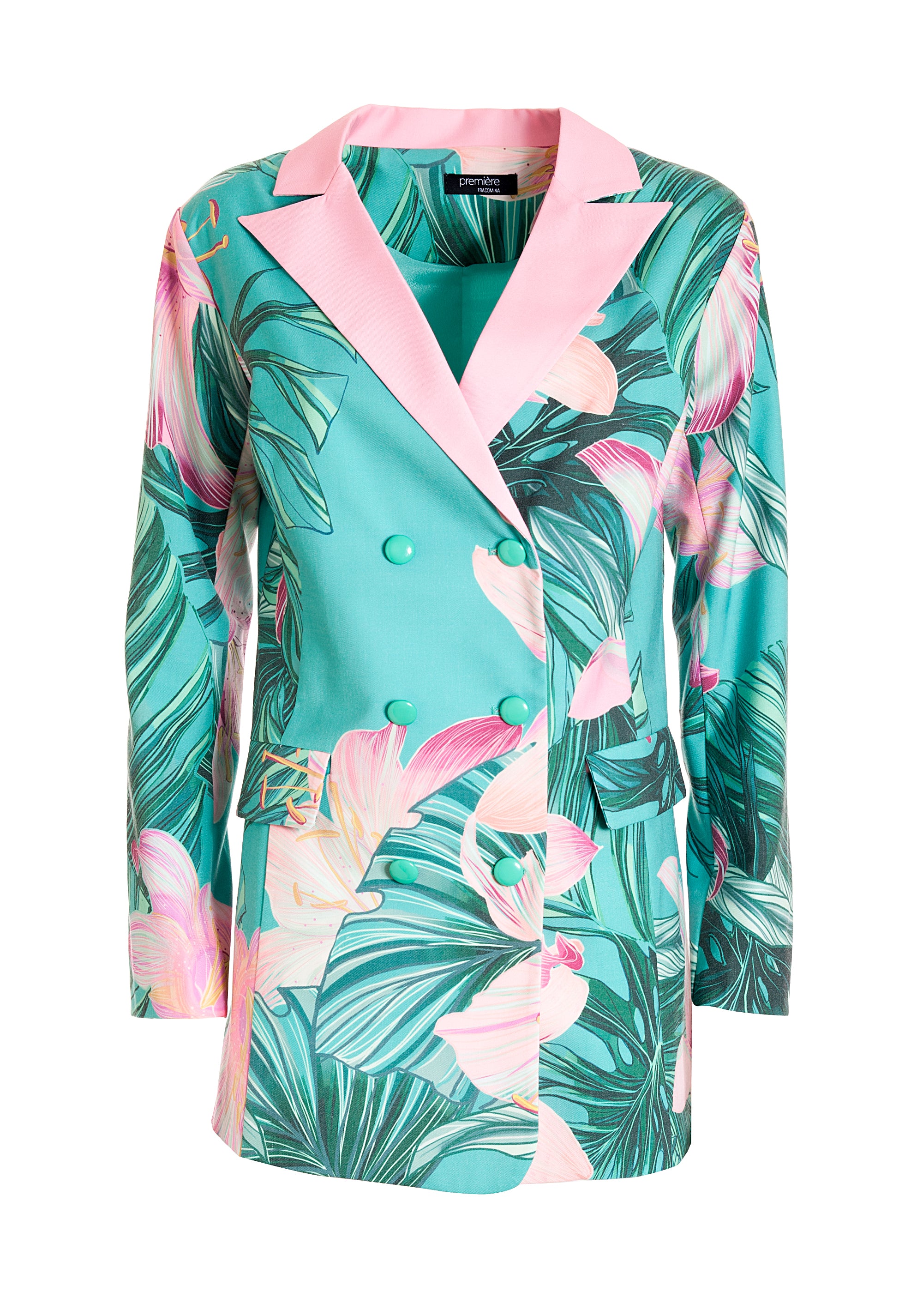 Blazer regular lungo in fantasia tropicale