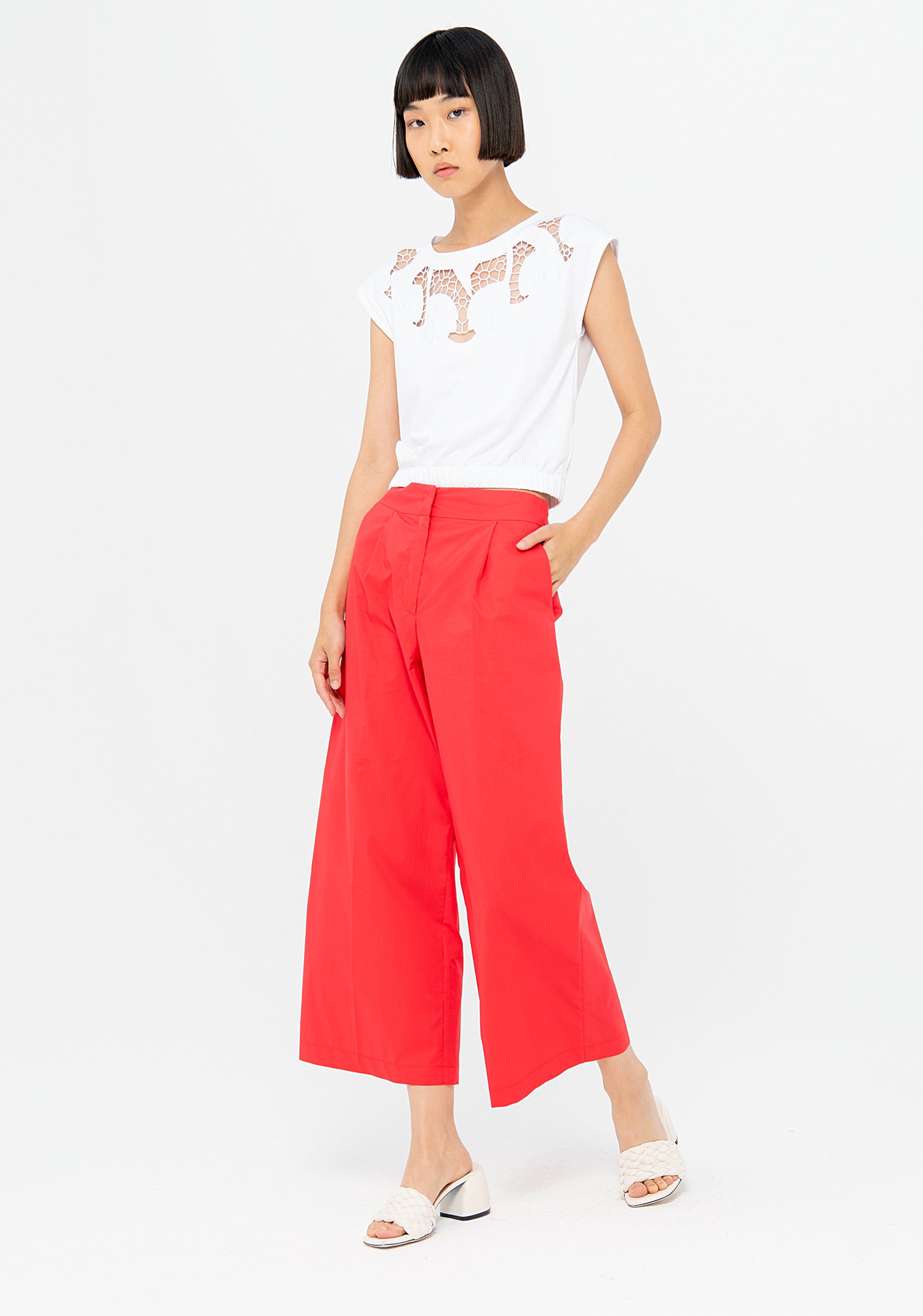 Pantalone culotte cropped in cotone