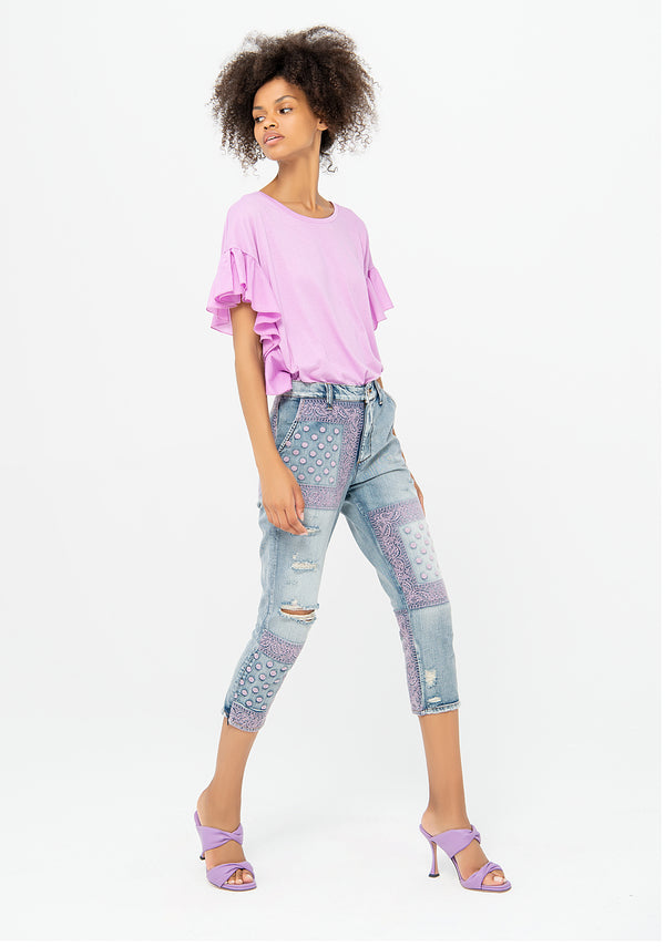 Jeans chinos slim in denim con lavaggio medio