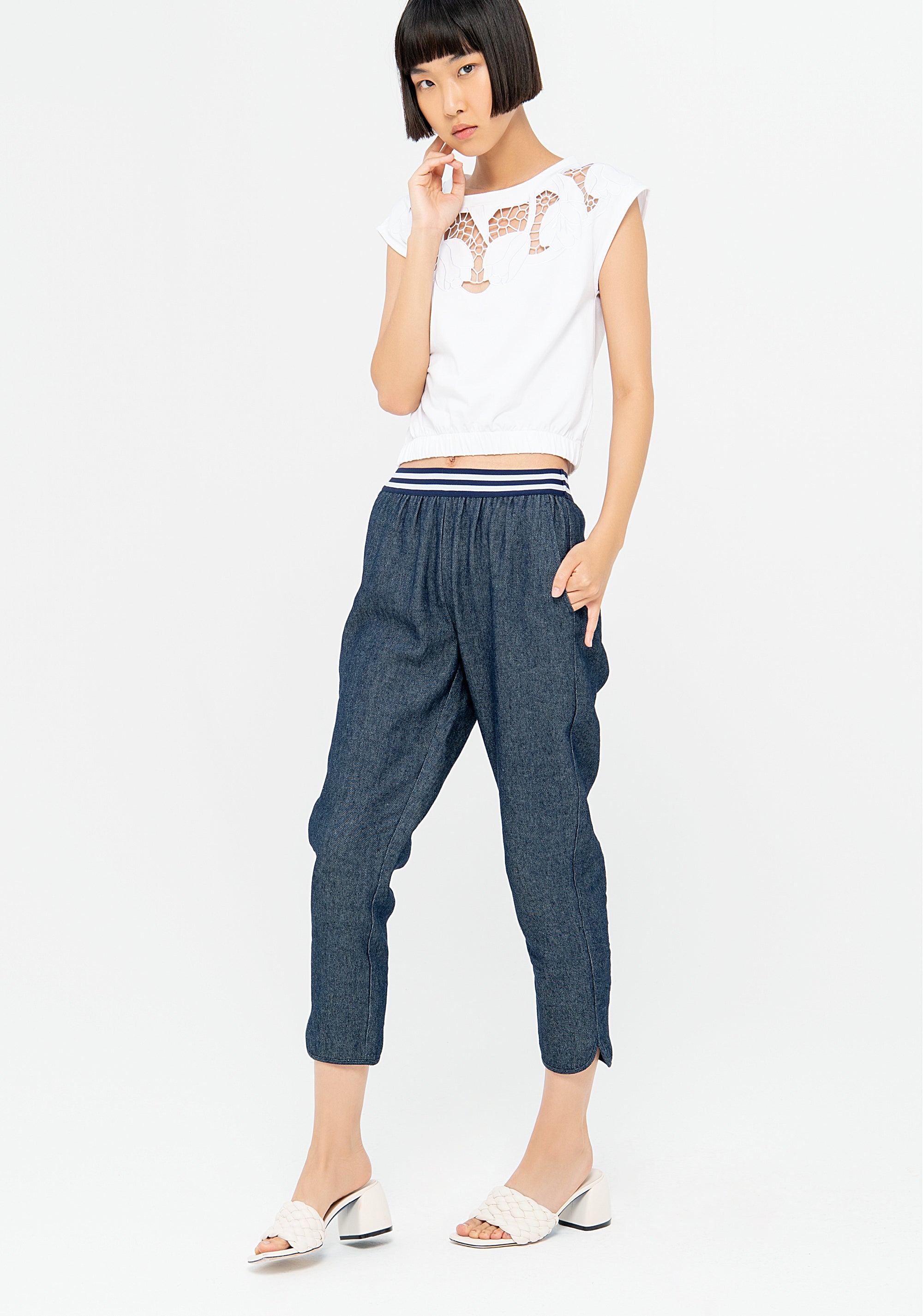 Pantalone loose fit in cotone e lino