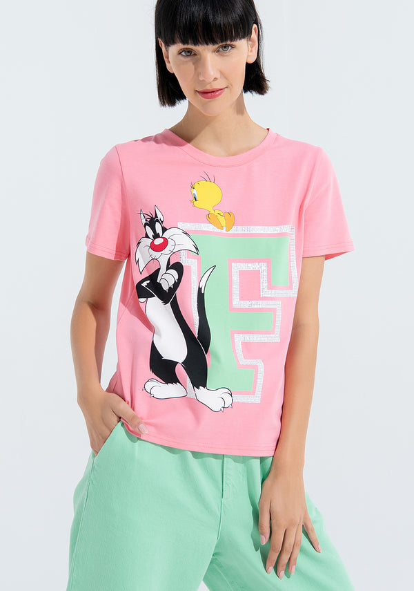 T-shirt regular in jersey con stampa Looney Tunes